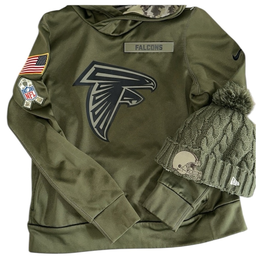 NFL Falcons Army Green Hoodie Military Medium Boys Ski Hat